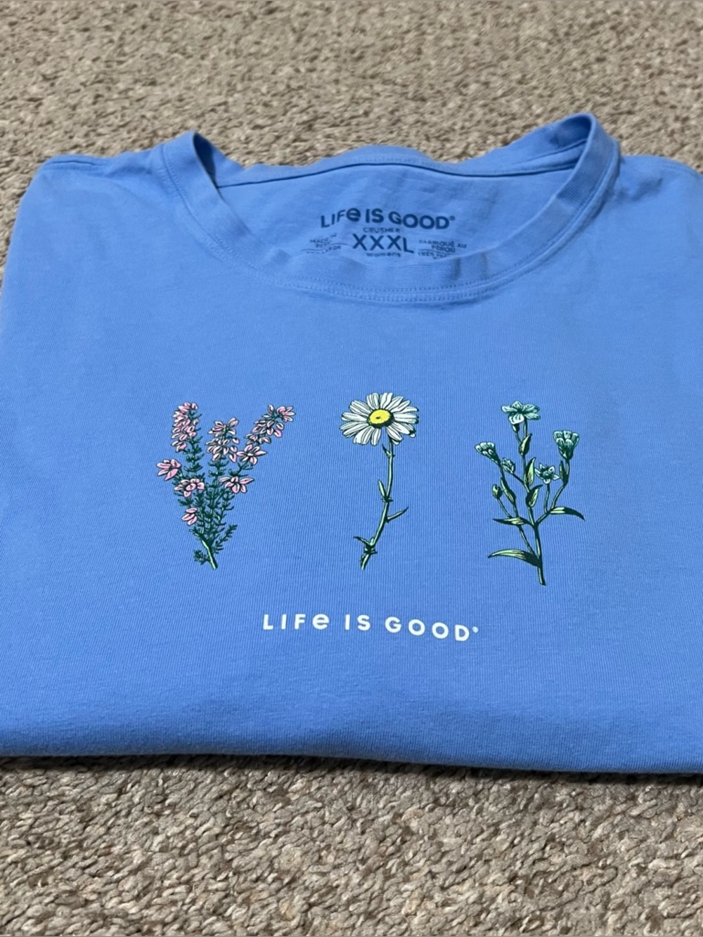 Life Is Good Blue Long-Sleeve Tee with Floral Trio Size XXXL